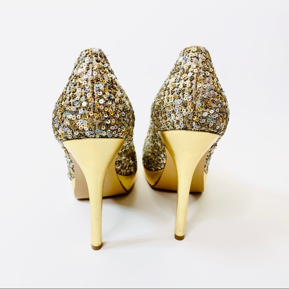Joan & David Heels Platform Gold Sequin - Picture 3 of 5